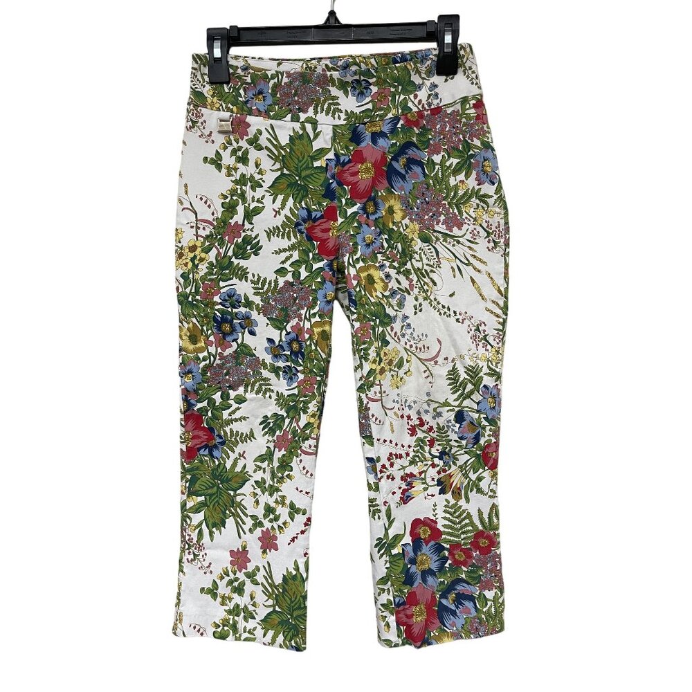 Joseph Ribkoff Floral Capri/Crop pants Size 6 Split hem‎ accent Stretch Comfort